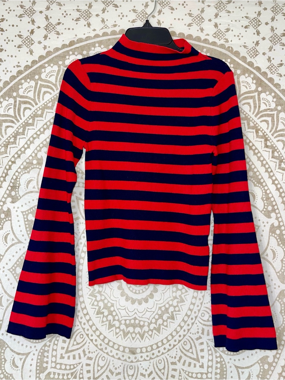 "MAEVE" BY ANTHROPOLOGIE RED & NAVY STRIPED LONG SLEEVE SWEATER, LADIES SIZE XS